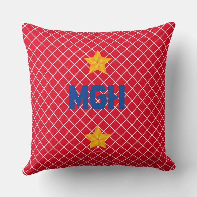 Monogram Gold/Red Throw Pillow personalisieren Kissen (Rückseite)