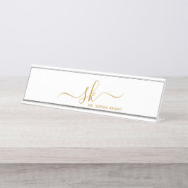 Monogram Gold Script Calligrafy Modern Custom Schreibtischnamensplakette