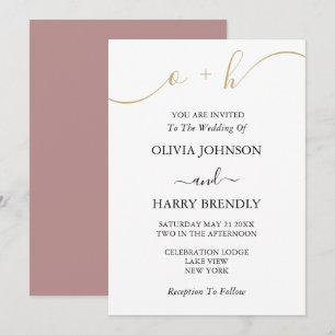 Monogram Gold Script Dusty Rose Einladung Hochzeit