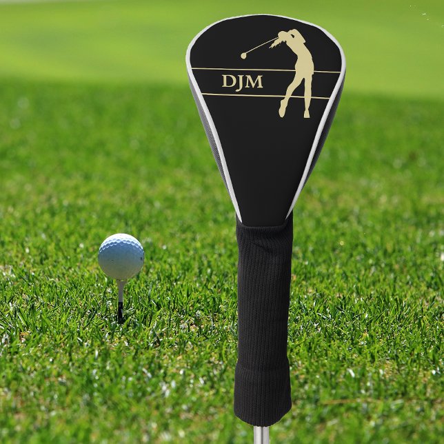 Monogram Gold Silhouette Female Golfer Golf Headcover (Von Creator hochgeladen)
