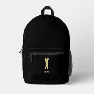 Monogram Gold Silhouette Golfer Bedruckter Rucksack
