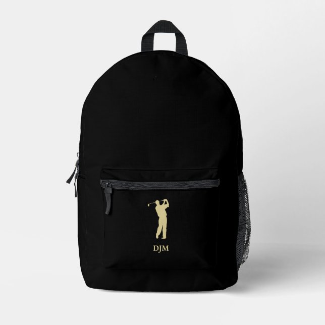 Monogram Gold Silhouette Golfer Bedruckter Rucksack (Vorderseite)