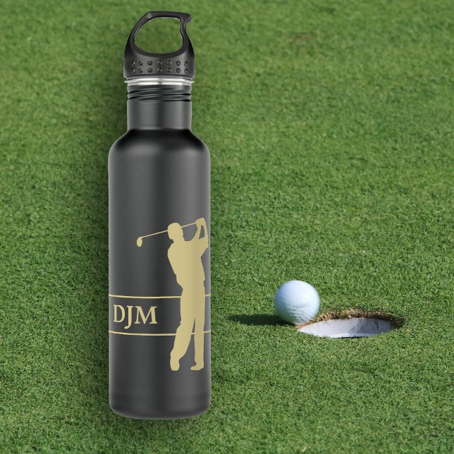 Monogram Gold Silhouette Golfer Edelstahlflasche (Von Creator hochgeladen)