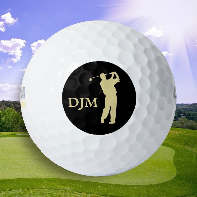 Monogram Gold Silhouette Golfer Golfball (Von Creator hochgeladen)