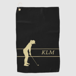 Monogram Gold Silhouette Golfer Golfhandtuch