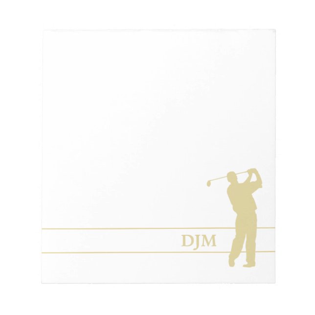 Monogram Gold Silhouette Golfer Notizblock (Vorderseite)