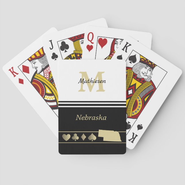 Monogram Gold Silhouette Nebraska Spielkarten (Rückseite)