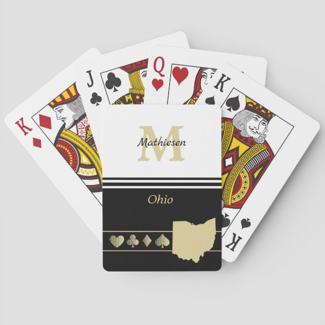 Monogram Gold Silhouette Ohio Spielkarten (Rückseite)