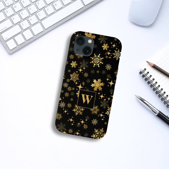 Monogram Gold Snowflakes und Stars Case-Mate iPhone Hülle (Von Creator hochgeladen)