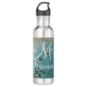 Monogram Gold Stars auf Aquamarin Stainless St Edelstahlflasche