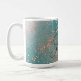 Monogram Gold Stars auf Aquamarinem Glitzer Kaffeetasse