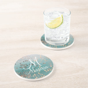 Monogram Gold Stars auf Aquamarinen Getränkeuntersetzer