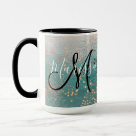 Monogram Gold Stars auf der Aquamarin Coffee Tasse