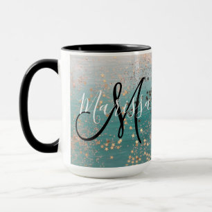 Monogram Gold Stars auf der Aquamarin Coffee Tasse