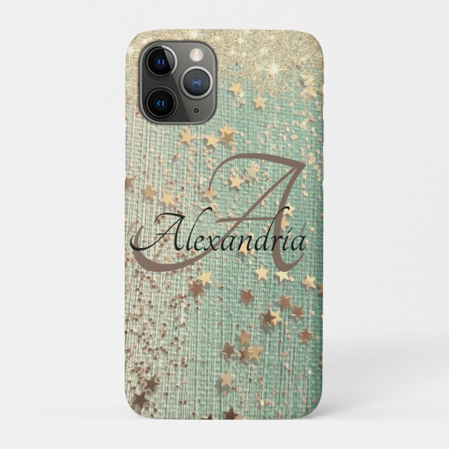 Monogram Gold Stars auf Sea Green          Case-Mate iPhone Hülle (Rückseite)