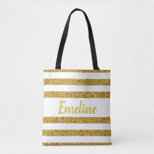 Monogram Gold Strip Tote Bag