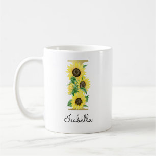 Monogram Gold Sunflower Floral Initial I Kaffeetasse