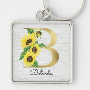 Monogram Gold Sunflower Girly Floral Initial B Schlüsselanhänger