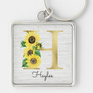Monogram Gold Sunflower Girly Floral Initial H Schlüsselanhänger