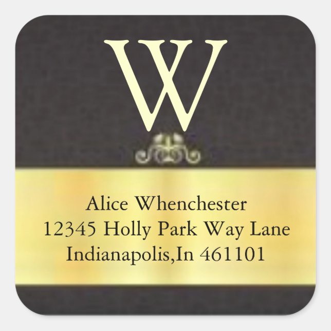 Monogram Gold Trial und Black Umschlag Aufklebers Quadratischer Aufkleber (Vorderseite)