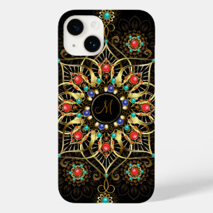 Monogram Gold Turquiose Red Mandala Jewel Case-Mate iPhone 14 Hülle