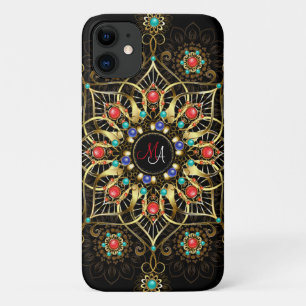 Monogram Gold Turquiose Red Mandala Jewel Case-Mate iPhone Hülle