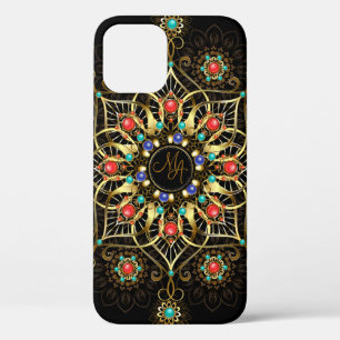 Monogram Gold Turquiose Red Mandala Jewel Case-Mate iPhone Hülle
