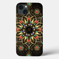 Monogram Gold Turquiose Red Mandala Jewel
