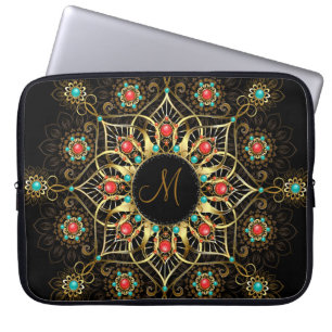 Monogram Gold Turquiose Red Mandala Jewel Laptopschutzhülle