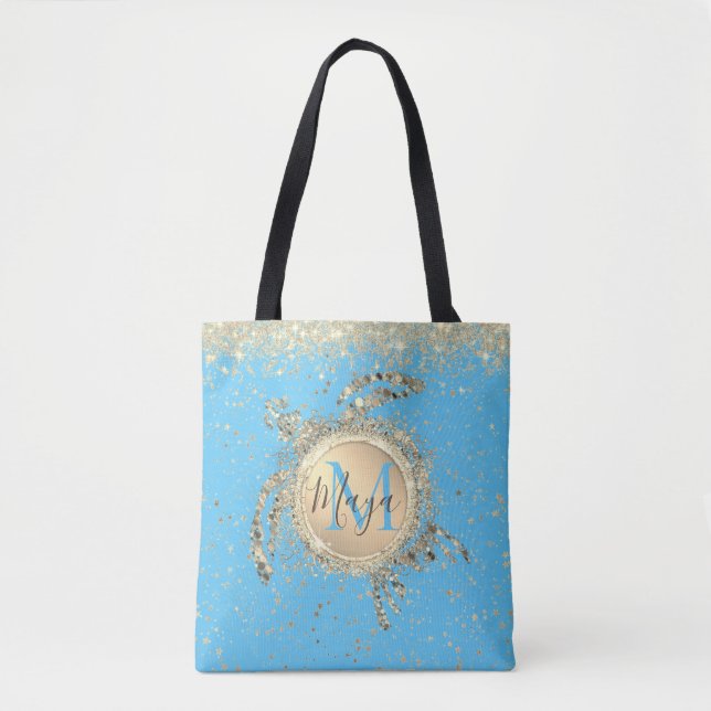 Monogram Gold Turtle Glitzer Personalisiert (Vorderseite)