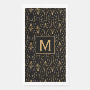 Monogram Gold und Black Art Deco Muster Napkins Serviette