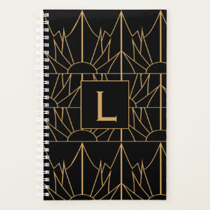 Monogram Gold und Black Art Deco Muster Planer