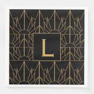 Monogram Gold und Black Art Deco Muster Serviette