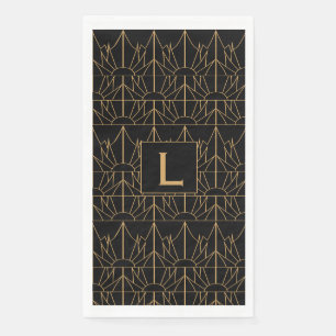 Monogram Gold und Black Art Deco Muster Serviette