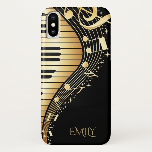 Monogram Gold und Black Music Keys Case-Mate iPhone Hülle (Rückseite)