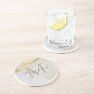 Monogram Gold und Gray Marble Square Getränkeuntersetzer