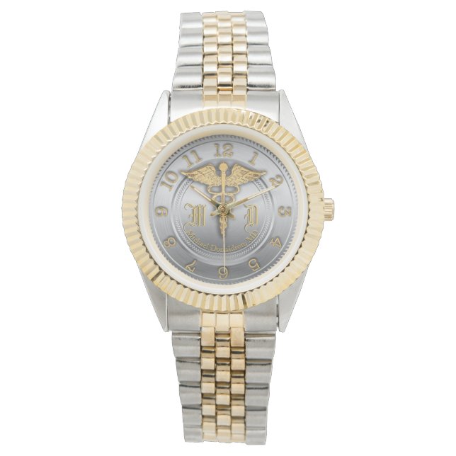 Monogram Gold und Silber Look Watch Armbanduhr (Vorderseite)
