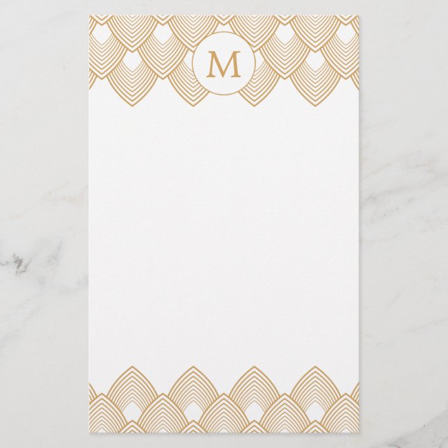 Monogram Gold und White Art Deco Muster Briefpapier (Vorderseite)