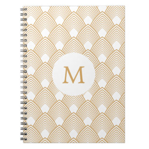 Monogram Gold und White Art Deco Muster Notizblock