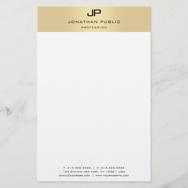 Monogram Gold und White Modern Elegant Template Briefpapier (Vorderseite)