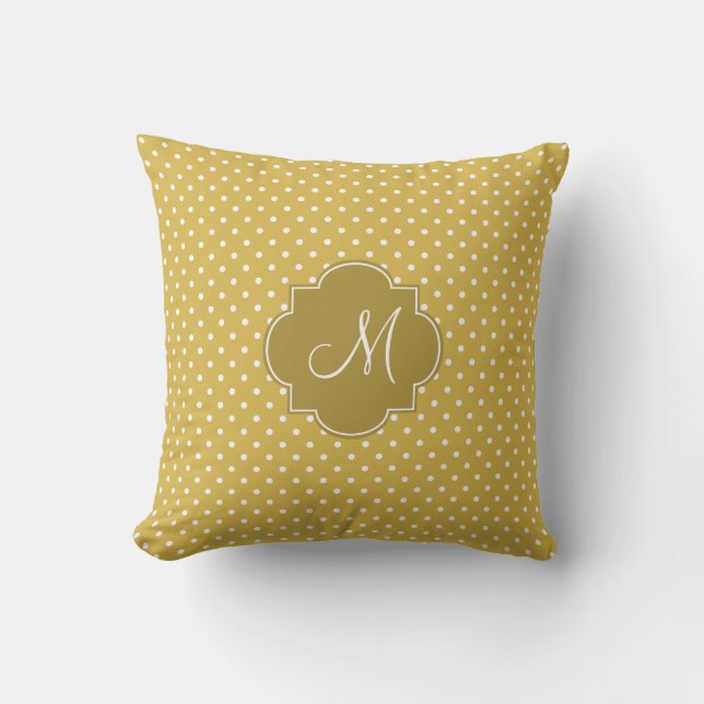 Monogram Gold und White Polka Dot Muster Kissen Für Draußen (Vorderseite)