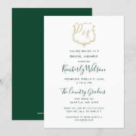 Monogram Gold Wappen and Forest Green Brautparty Einladung