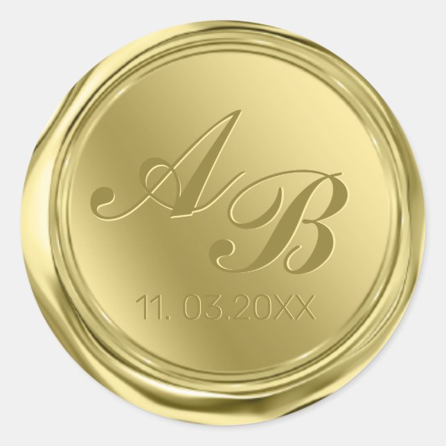 Monogram Gold Wax Siegel Wedding Runder Aufkleber (Vorderseite)