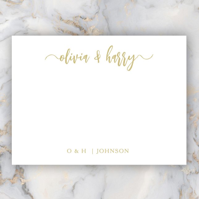 Monogram Gold White Wedding Note Card Mitteilungskarte (Personalize Your Name(s) in Stylish Hand Lettered Script. Add Elegant Monogram Initials & Surname.)