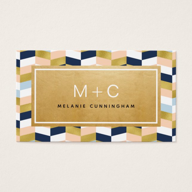 Monogram Gold Zickzack Herringbone Business Cards (Vorderseite)