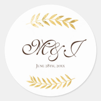 Monogram Golden Blätter Branchen und Dunkelbraun Runder Aufkleber