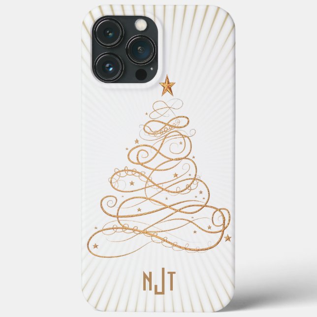 Monogram Golden Filigree Christmas Tree Case-Mate iPhone Hülle (Rückseite)