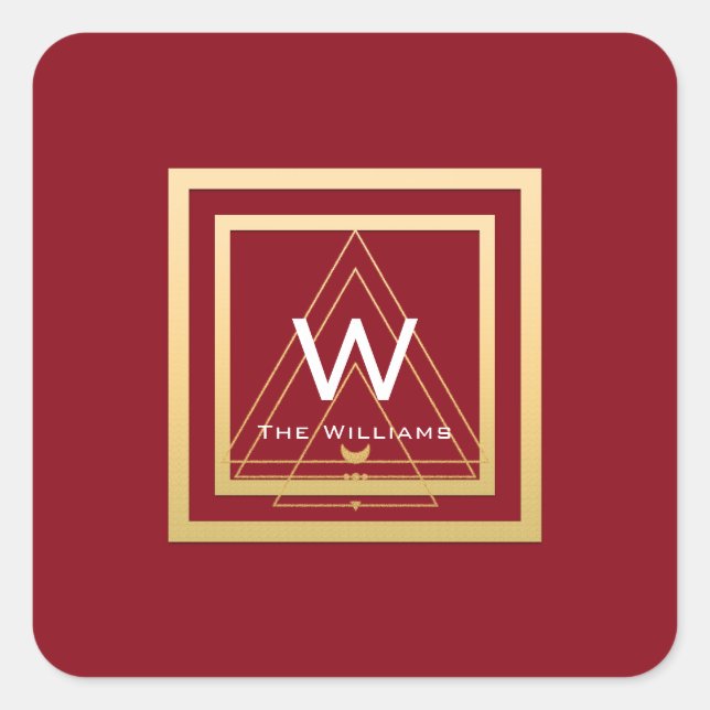 Monogram Golden Frame Minimal VIP Geometrie Rot Quadratischer Aufkleber (Vorderseite)