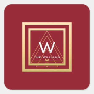 Monogram Golden Frame Minimal VIP Geometrie Rot Quadratischer Aufkleber