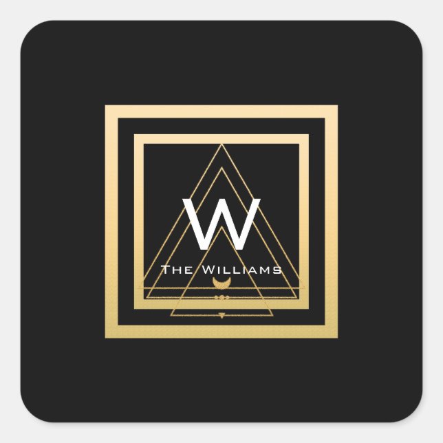 Monogram Golden Frame Minimal VIP Geometrie Schwar Quadratischer Aufkleber (Vorderseite)